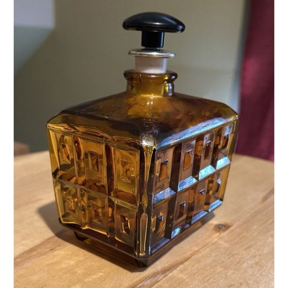 Vintage Amber Glass Mid Century Whiskey Decanter Diamond Pattern Boho - Picture 3 of 7